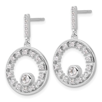 Pure Fire Sterling Silver Rhodium-plated Fancy Circle CZ Dangle Post Earrin — alternate view