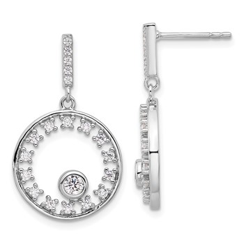 Pure Fire Sterling Silver Rhodium-plated Fancy Circle CZ Dangle Post Earrin