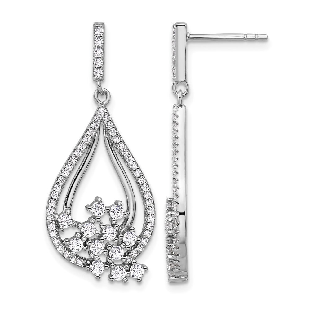 Sterling Silver Rhodium-plated Fancy CZ Dangle Earrings