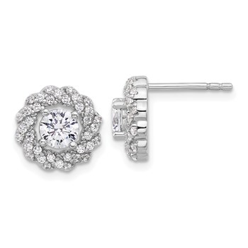 Pure Fire Sterling Silver Rhod-plated CZ Round Post Earrings