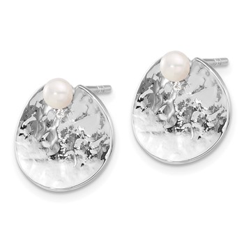 Sterling Silver Rhodium-plated Hammered FWC Pearl Round Earrings — alternate view
