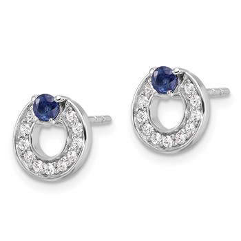 Sterling Silver RH-plated CZ and Blue Sapphire Post Earrings — alternate view