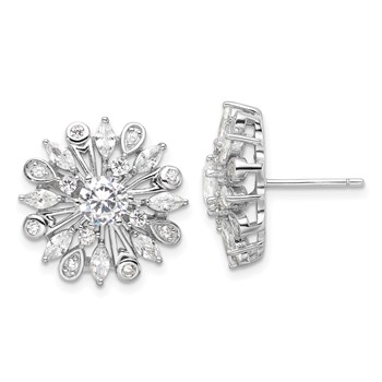 Sterling Silver Rhodium-plated CZ Floral Post Earrings