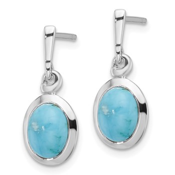 Sterling Silver RH-plated Oval Turquoise Drop Post Earrings — alternate view