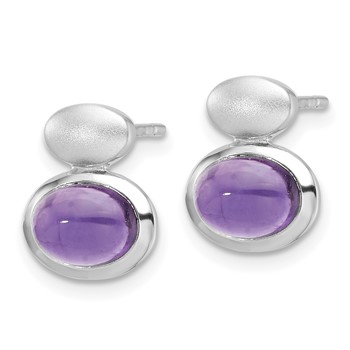 Sterling Silver RH-plated Brushed/Polished Amethyst Earrings — alternate view