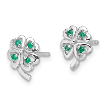 Sterling Silver RH-plated Emerald Four Leaf Clover Post Earrings — alternate view