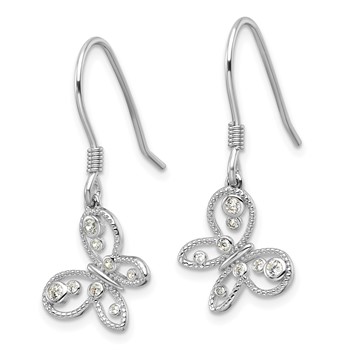Sterling Silver Rhodium-plated CZ Butterfly Shepherd Hook Earrings — alternate view