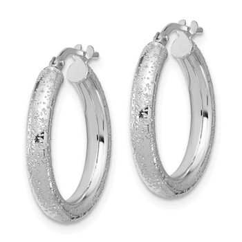 Sterling Silver Rhodium-plated Diamond-cut 3.00mm Hoop Earrings — alternate view