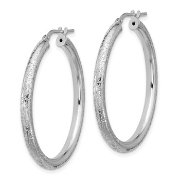 Sterling Silver Rhodium-plated Diamond-cut 3.00mm Hoop Earrings — alternate view