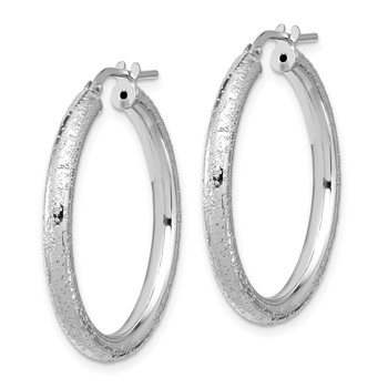 Sterling Silver Rhodium-plated Diamond-cut 3.00mm Hoop Earrings — alternate view