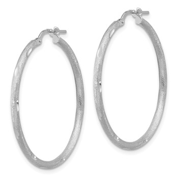 Sterling Silver Rhodium-plated Satin and Polished D/C Hoop Earrings — alternate view