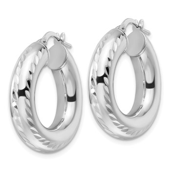 Sterling Silver Rhod-plated Polished & D/C 6mm Hollow Hoop Earrings — alternate view