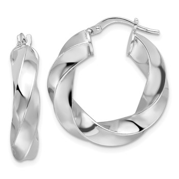 Sterling Silver Rhod-plated Polished 5.25mm Hollow Twisted Hoop Earrings