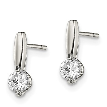 Sterling Silver Polished CZ Drop Post Earrings — alternate view
