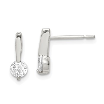 Sterling Silver Polished CZ Drop Post Earrings