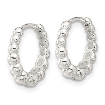 Sterling Silver E-coated Beaded Hinged Hoop Earrings — alternate view