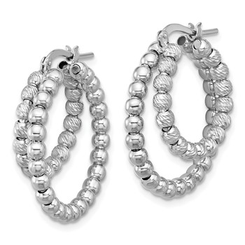 Sterling Silver Rhod-plated D/C Beaded Double Hoop Earrings — alternate view