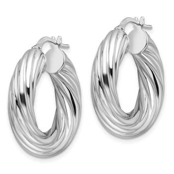 Sterling Silver Rhod-plated Polished 6mm Twisted Hollow Hoop Earrings — alternate view