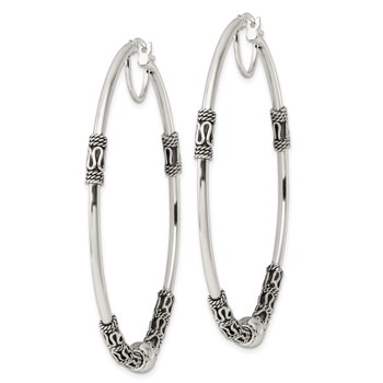Sterling Silver Antiqued Fancy Beaded Hoop Earrings — alternate view