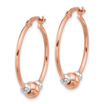 Sterling Silver and Rose-tone Polished Beaded Hoop Earrings — alternate view
