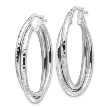 Sterling Silver Rhodium-plated Polished Diamond-cut Hoop Earrings — alternate view