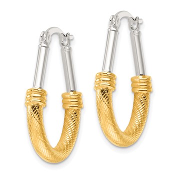 Sterling Silver and Gold-tone Polish and Textured Fancy Hoop Earrings — alternate view