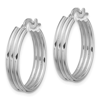 Sterling Silver Rhod-plated Polished Grooved Lg Round Hoop Earrings — alternate view