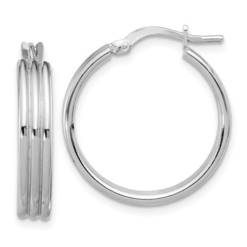 Sterling Silver Rhod-plated Polished Grooved Lg Round Hoop Earrings