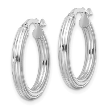 Sterling Silver RH-plated Polished Ridged 3mm Round Hoop Earrings — alternate view