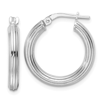 Sterling Silver RH-plated Polished Ridged 3mm Round Hoop Earrings