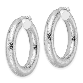 Sterling Silver Rhodium-plated Laser-cut 5mm Round Hoop Earrings — alternate view