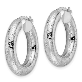Sterling Silver Rhodium-plated Laser-cut 5mm Round Hoop Earrings — alternate view