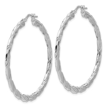 Sterling Silver RH-plated Polished and Textured Twisted Hoop Earrings — alternate view