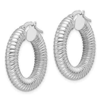 Sterling Silver RH-plated Polish Hollow Spiral Round Hoop Earrings — alternate view