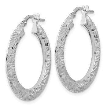 Sterling Silver Rhodium-plated D/C Knife Edge Round Hoop Earrings — alternate view