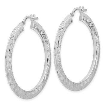 Sterling Silver Rhodium-plated D/C Knife Edge Round Hoop Earrings — alternate view