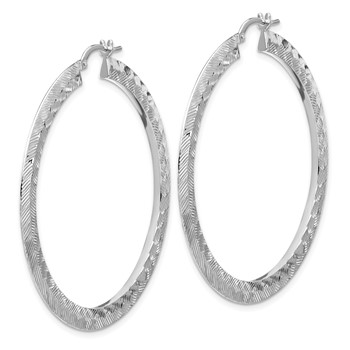 Sterling Silver Rhodium-plated D/C Knife Edge Round Hoop Earrings — alternate view