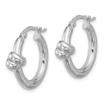 Sterling Silver Rhod-plated Polished Knot Small Round Hoop Earrings — alternate view