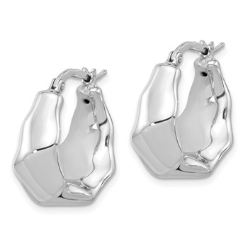 Sterling Silver Rhodium-plated Polished Tapered Round Hoop Earrings — alternate view