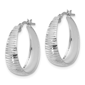 Sterling Silver RH-plated Polish D/C Tapered LG Round Hoop Earrings — alternate view