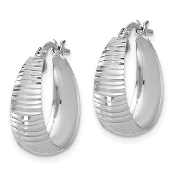 Sterling Silver RH-plated Polish D/C Tapered SM Round Hoop Earrings — alternate view