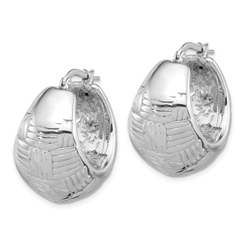 Sterling Silver RH-plated Polish and Woven Round Shrimp Hoop Earrings — alternate view