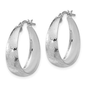 Sterling Silver RH-plated Sparkle Texture Tapered Round Hoop Earrings — alternate view