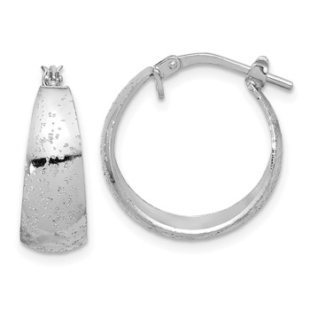 Sterling Silver RH-plated Sparkle Texture Tapered Round Hoop Earrings