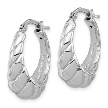Sterling Silver Rhodium-plated Polished Oval Shrimp Hoop Earrings — alternate view
