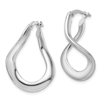 Sterling Silver Rhodium-plated Polished and Twisted Oval Hoop Earrings — alternate view