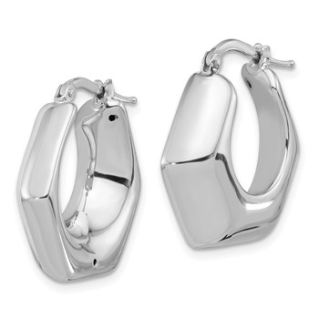 Sterling Silver Rhodium-plated Polished Hexagon Hoop Earrings — alternate view