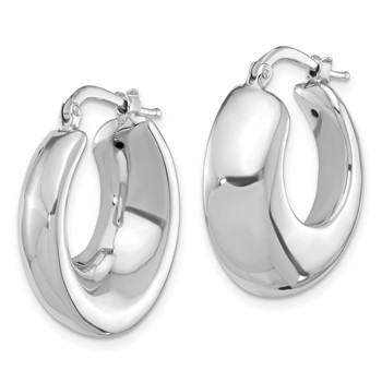 Sterling Silver Rhodium-plated Polished Round Hoop Earrings — alternate view