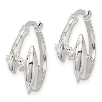 Sterling Silver Polished Dolphins Round Hoop Earrings — alternate view