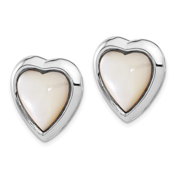 Sterling Silver RH-plated Mother of Pearl Heart Non-Pierced Earrings — alternate view